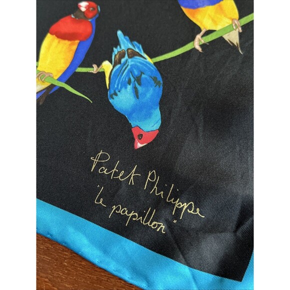 PATEK PHILIPPE Vivid bird motif large size silk scarf  Blue Novelty Prize Purple - Picture 6 of 9
